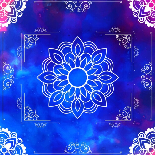 青い花の曼荼羅のフレームデザイン