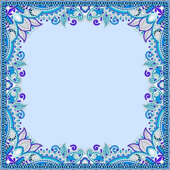 Blue floral vintage frame, ukrainian ethnic style. vector illustration