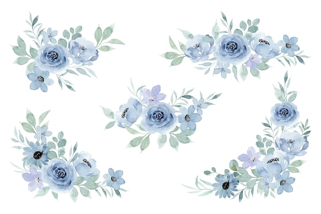 Free vector blue floral watercolor bouquet collection