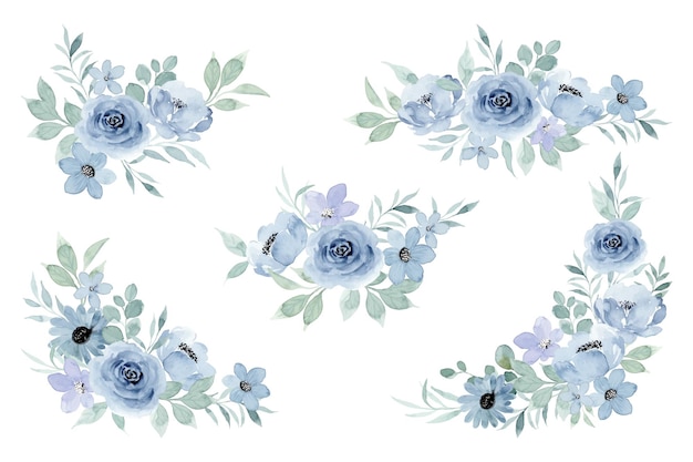 블루 꽃 수채화 꽃다발 컬렉션