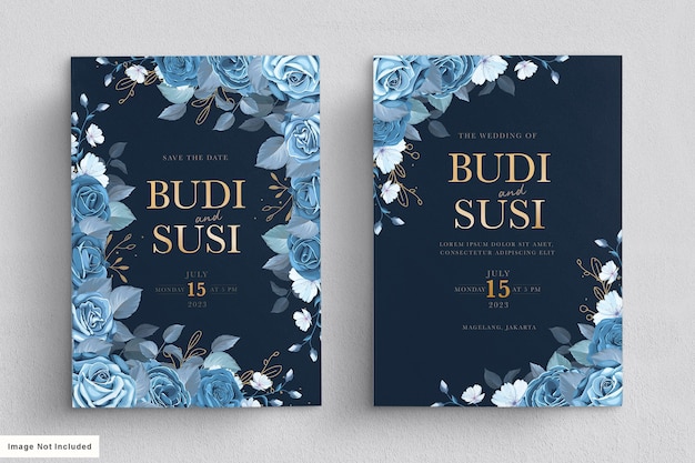 синий цветочный набор свадебных открыток