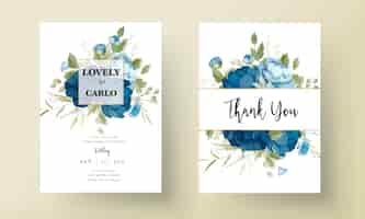 Free vector blue floral wedding invitation card set