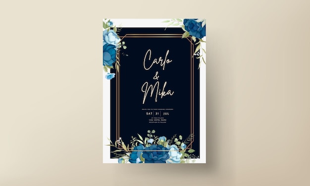 Free vector blue floral wedding invitation card set