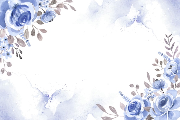 Blue Flower Watercolor Background Border Pattern