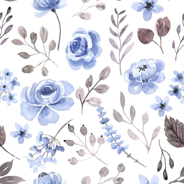 青い花の水彩画のシームレスなパターン背景