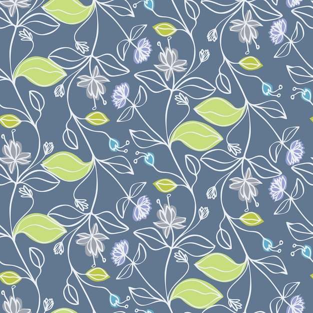 Free vector blue flowers and green leaves