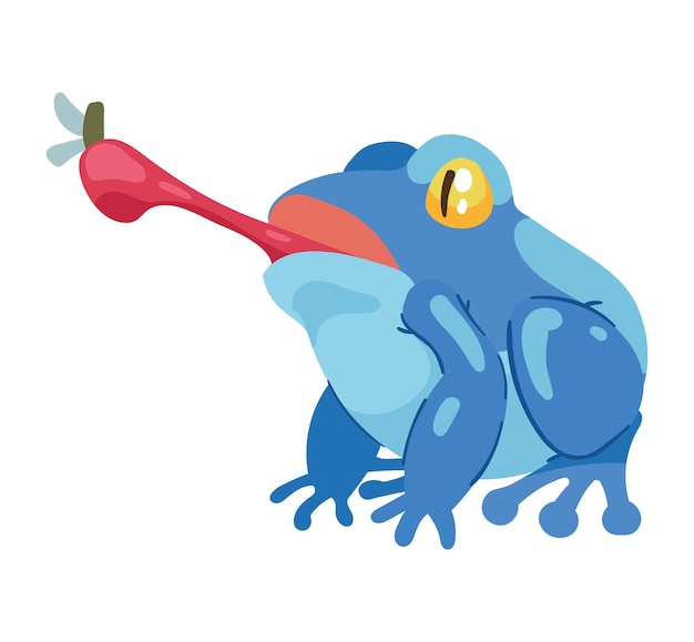 Free vector blue frog eating fly character