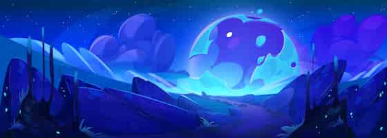 Free vector blue game alien planet surface at night