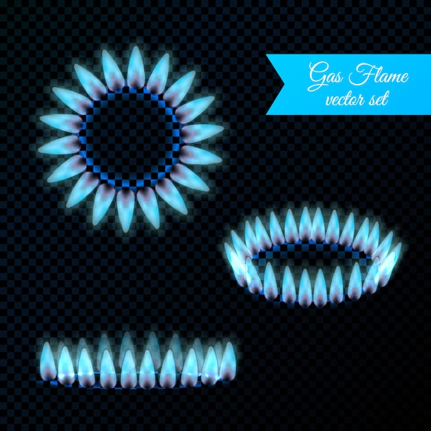 Free vector blue gas flames realistic set