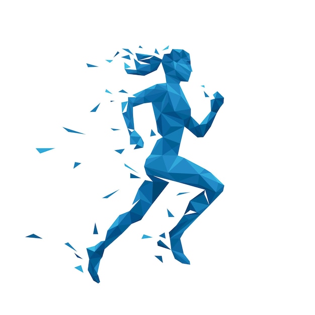Blue geometric woman running illustration.