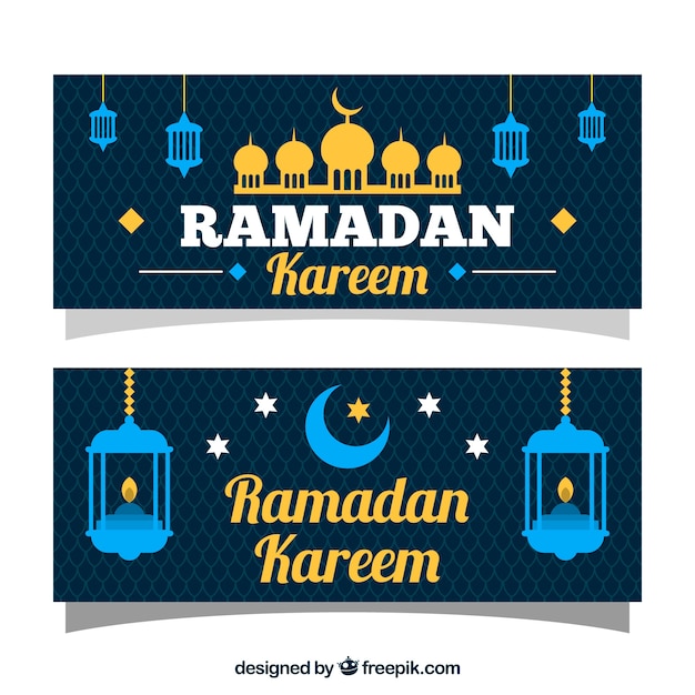 Blue and glod ramadan kareem banner