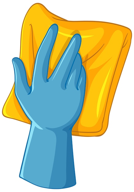 Blue glove holding yellow towel for cleaning