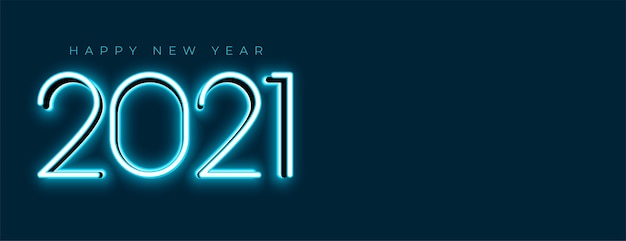 Blue glowing 2021 new year neon banner