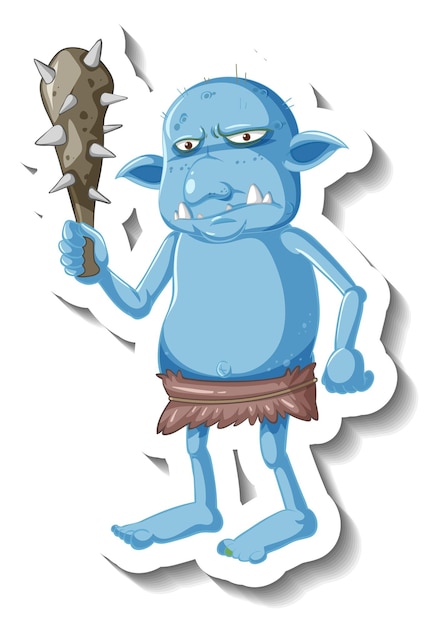 Free vector blue goblin or troll cartoon character sticker