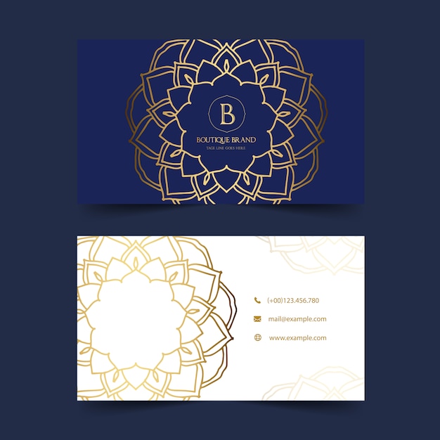 Blue and gold boutique business card