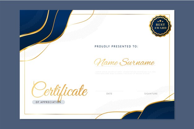 Blue and golden certificate template