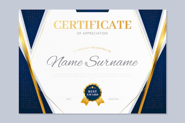 Blue and golden certificate template