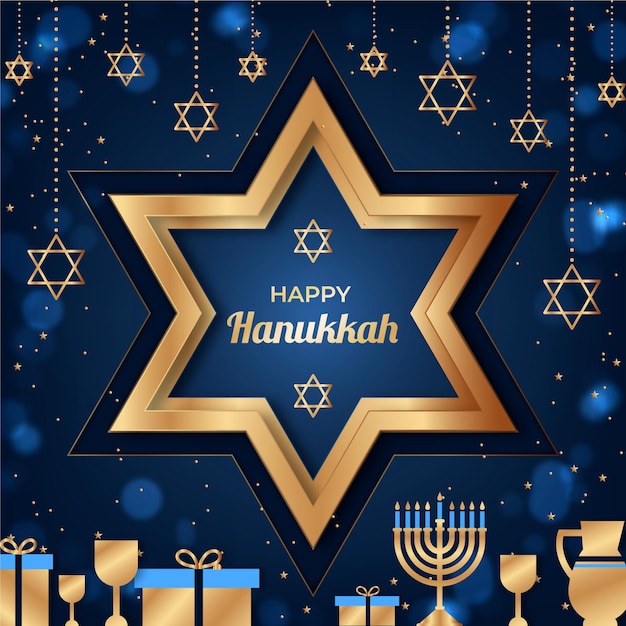 Free vector blue and golden hanukkah