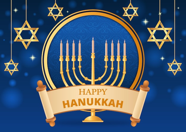 Vettore gratuito hanukkah blu e dorato