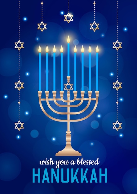 Free vector blue and golden hanukkah