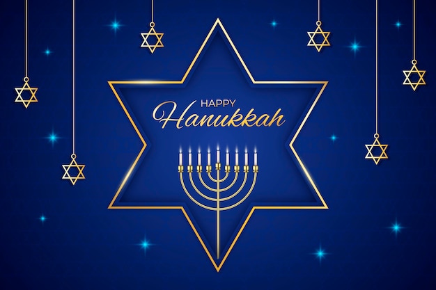 Vettore gratuito hanukkah blu e dorato