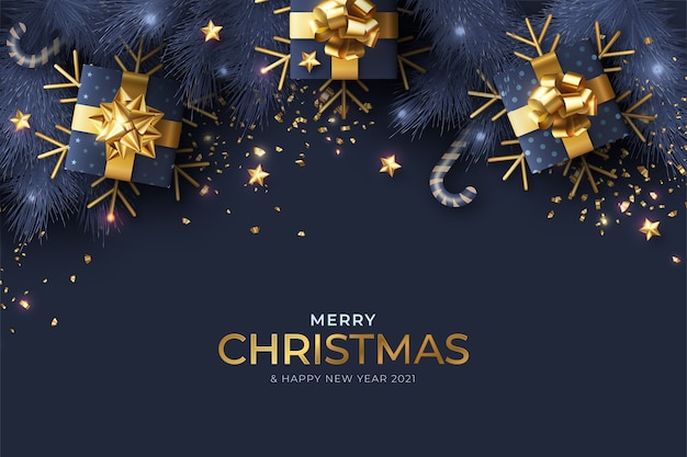 Free vector blue and golden realistic christmas background
