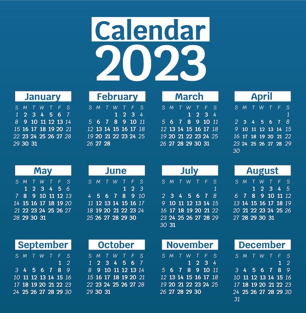 무료 벡터 블루 그라데이션 캘린더 2023