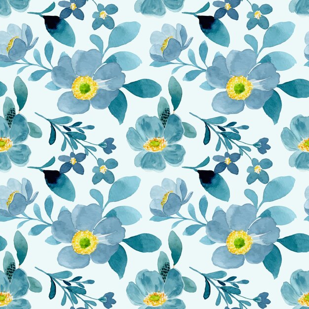 Blue green floral watercolor seamless pattern