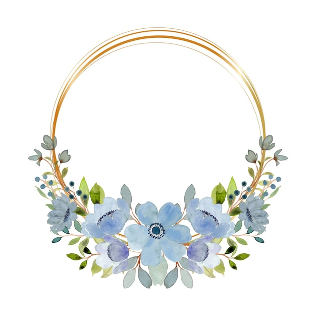 Blue green floral wreath with watercolor