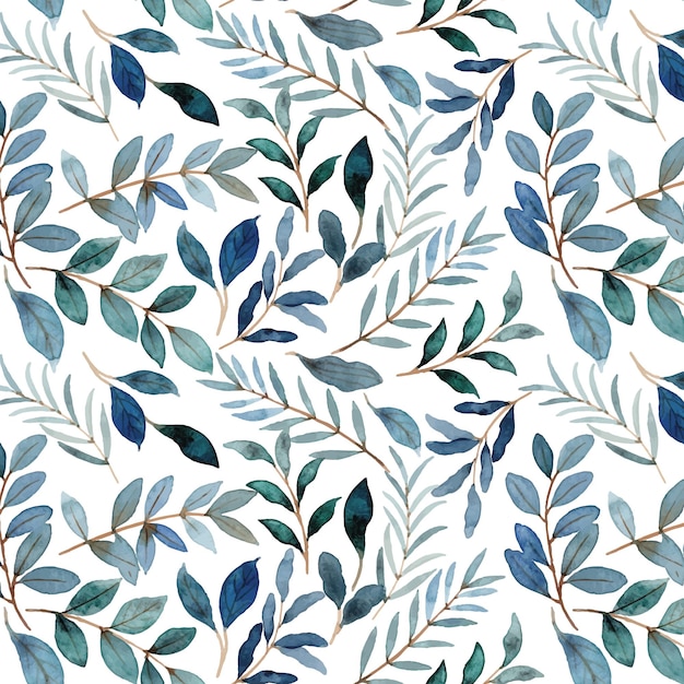 Free vector blue green leaves watercolor seamless pattern