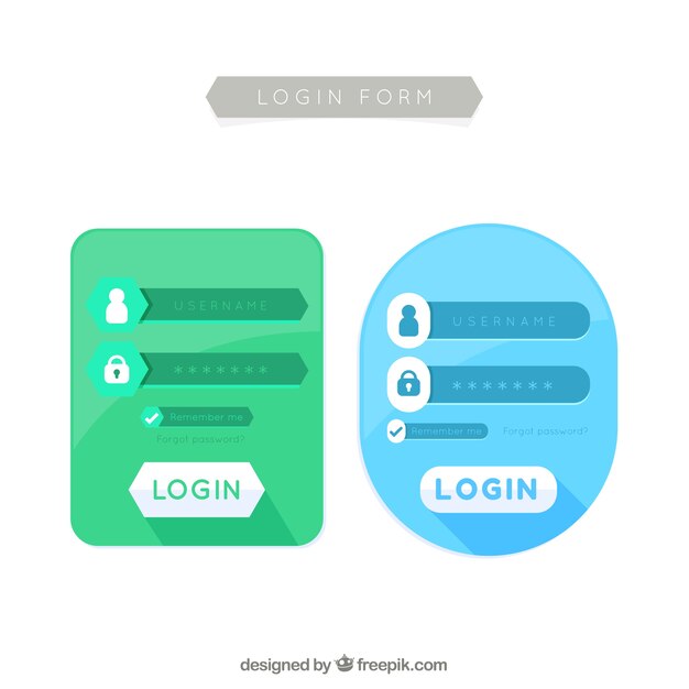 Blue and green login form templates