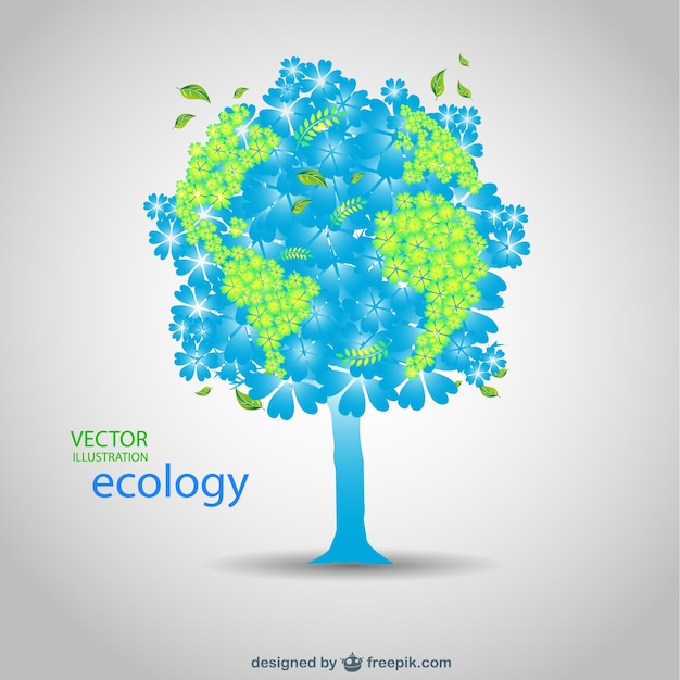 Blue and green tree in an ecology card