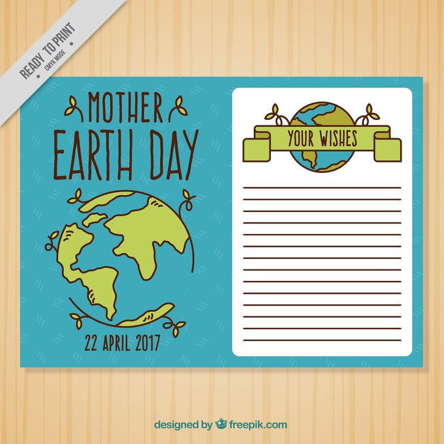 Синий открытка с зелеными деталями для матери день земли