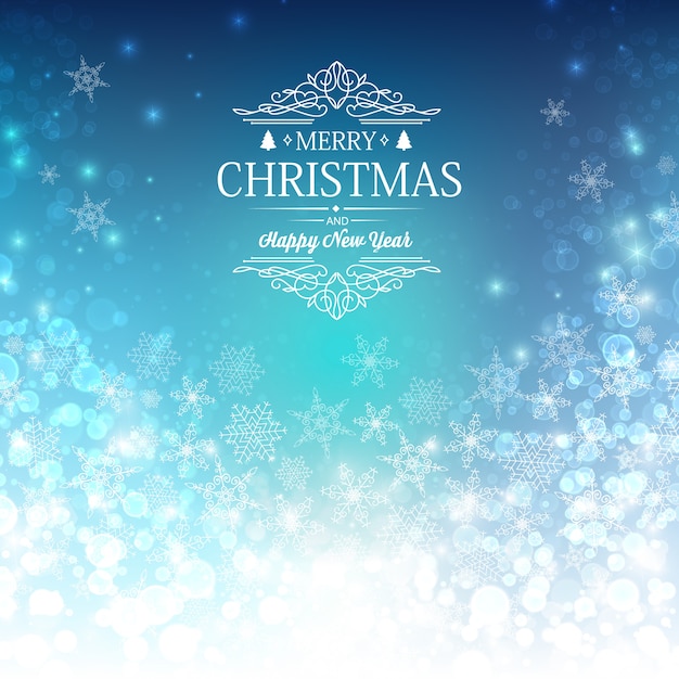 Free vector blue greeting merry christmas and new year decorative card with wishes, snowball and others decorative elements