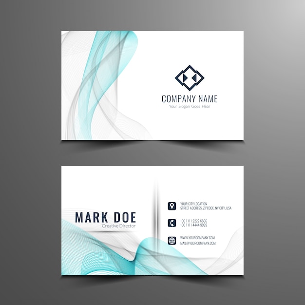 Blue and grey wavy business card template