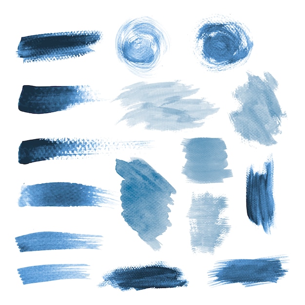 Free vector blue grunge brushstroke design vector set