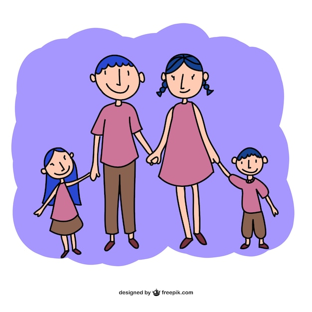 Free vector blue hair happy family