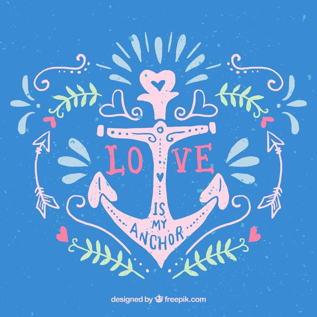 Blue hand drawn anchor background