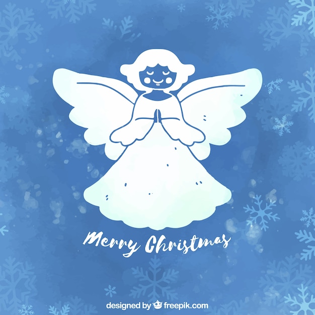 Blue hand drawn background with a christmas angel