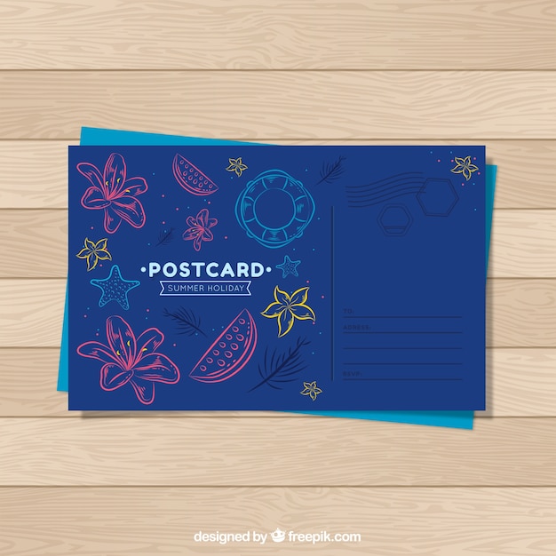 Free vector blue hand drawn summer card template