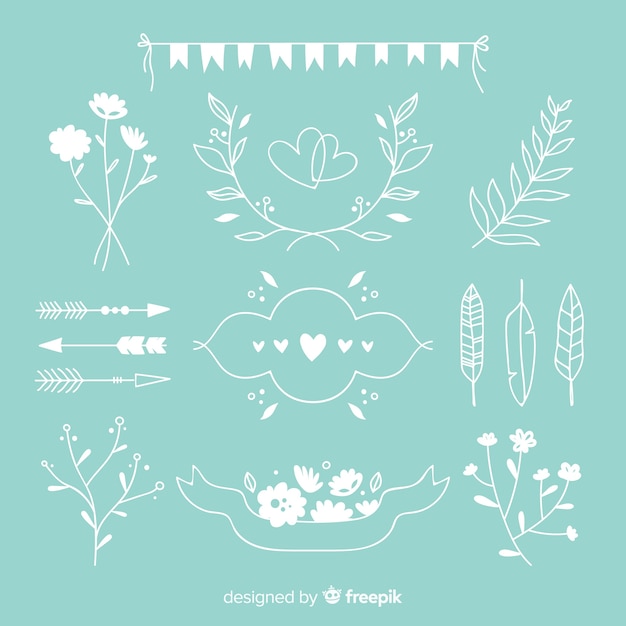 Free vector blue hand drawn wedding ornament collection