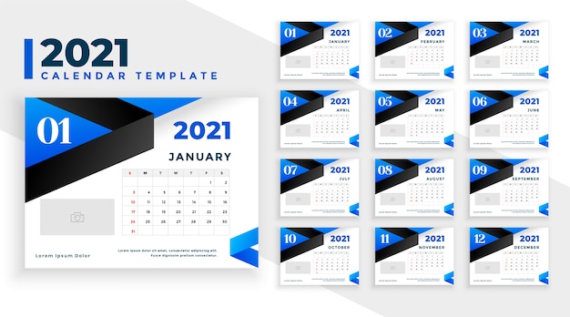 Vettore gratuito modello di calendario blu felice anno nuovo