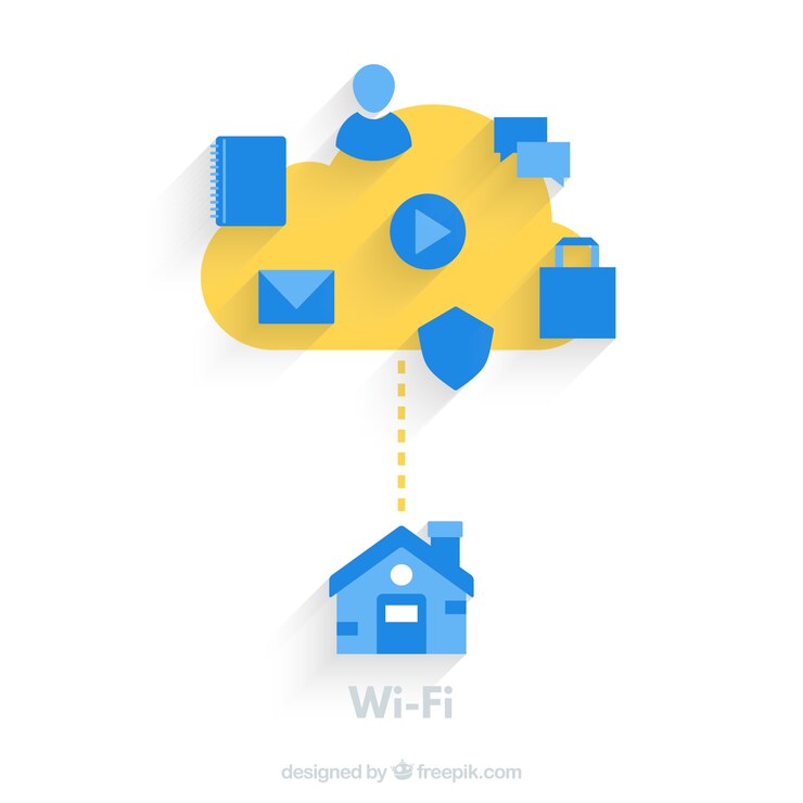 Free Vector blue house background with cloud and other elements