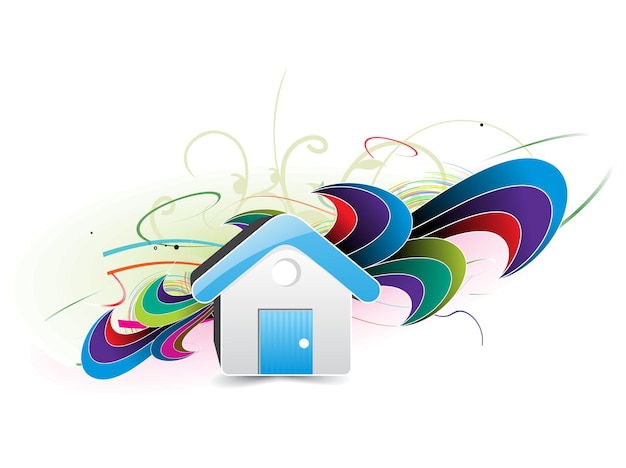 Free vector a blue house icon with abstract wave background, vector illustration.