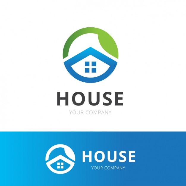 A blue house logo
