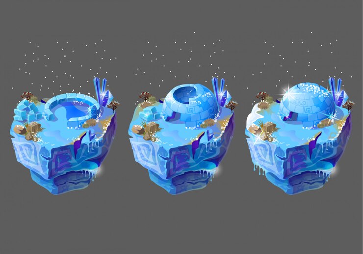 Free Vector blue icehouse, igloo, housing of northern peoples, building from ice blocks.
