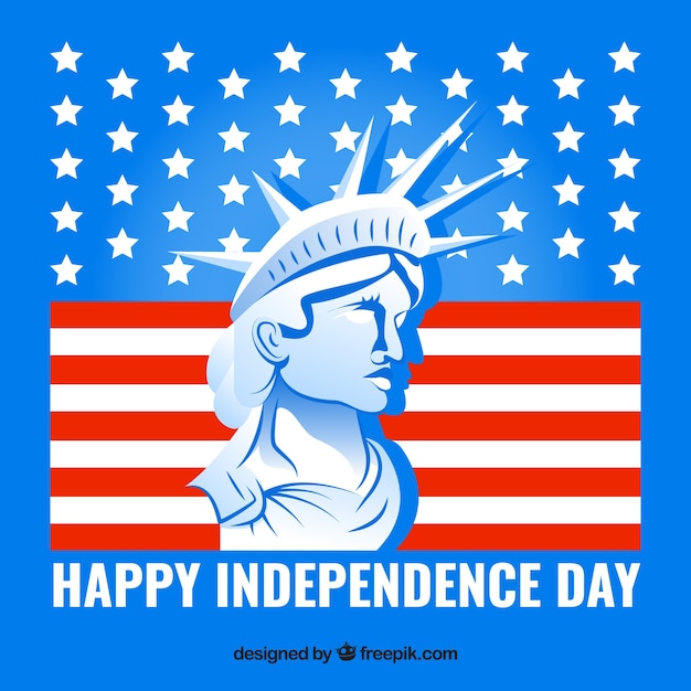 Free vector blue independence day background with statue of liberty