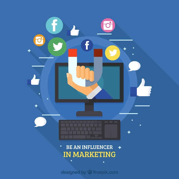 Vettore gratuito design blu marketing influencer