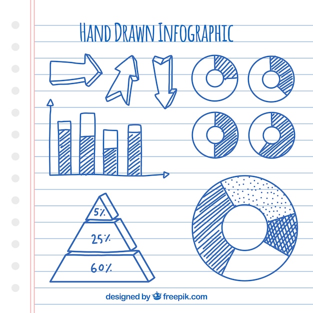 Vettore gratuito stile disegnato a mano di raccolta di elementi infographic blu