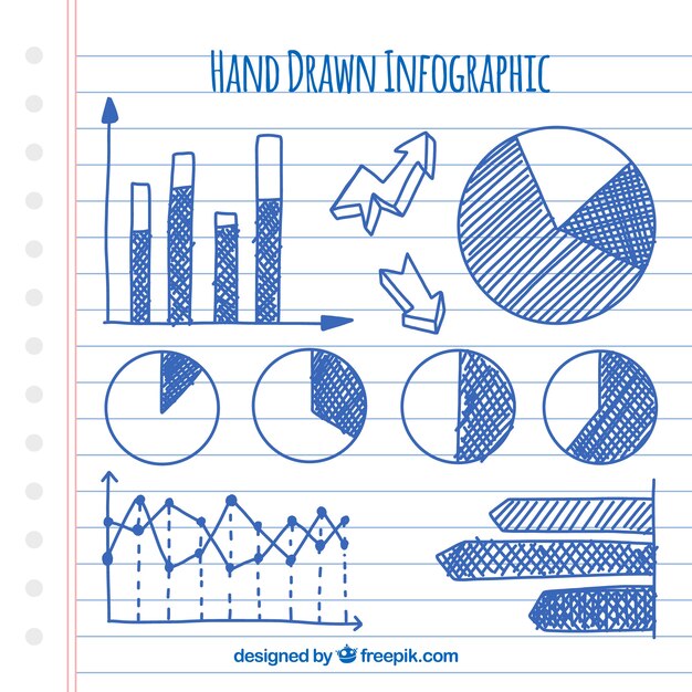 手描きのスタイルで青のinfographic要素のコレクション